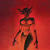 postcard female daemon red